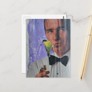 Vintage Mann raucht und eine süße kleine Vogel Col Postkarte