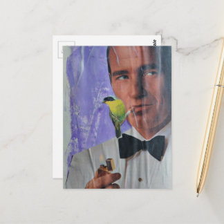 Vintage Mann raucht und eine süße kleine Vogel Col Postkarte