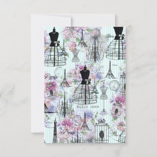 Vintage Mannequin-Collage aus Eiffelturm Einladung (Rückseite)