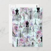 Vintage Mannequin-Collage aus Eiffelturm Postkarte (Vorne/Hinten)