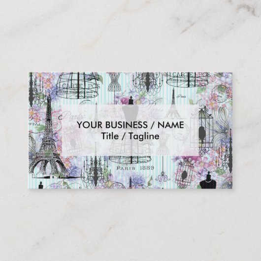 Vintage Mannequin-Collage aus Eiffelturm Visitenkarte (Vorderseite)