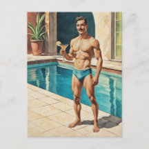 Vintage Männer Pin-up Zaddy | Retro Pool-Side Hunk