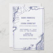 Vintage Map Blue on White Wedding Invitation Einladung (Vorderseite)