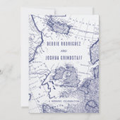 Vintage Map Blue on White Wedding Invitation Einladung (Rückseite)