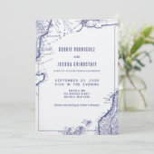 Vintage Map Blue on White Wedding Invitation Einladung (Stehend Vorderseite)