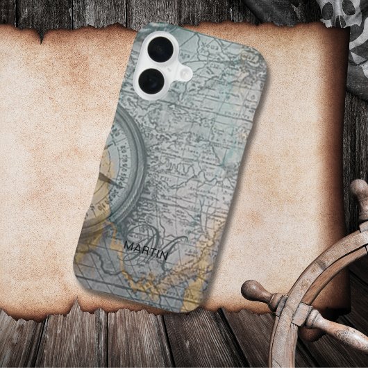 Vintage Map Compass Monogram iPhone 16 Hülle