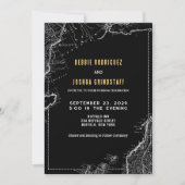 Vintage Map Gold on Black Wedding Invitation Einladung (Vorderseite)