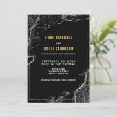 Vintage Map Gold on Black Wedding Invitation Einladung (Stehend Vorderseite)