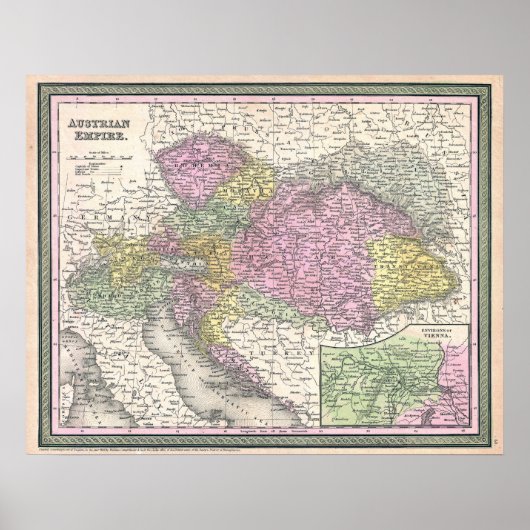 Vintage Map of Austria, 1853 Poster (Vorne)