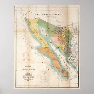 Vintage Map of Baja California (1908) Poster