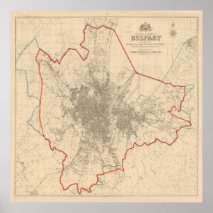 Vintage Map of Belfast Ireland (1913) Poster