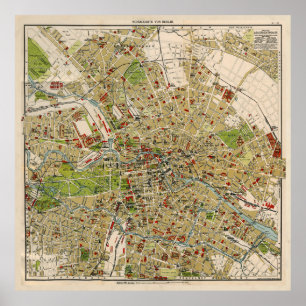 Vintage Map of Berlin Germany (1905) Poster