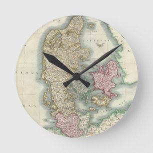 Vintage Map of Denmark (1801) Runde Wanduhr