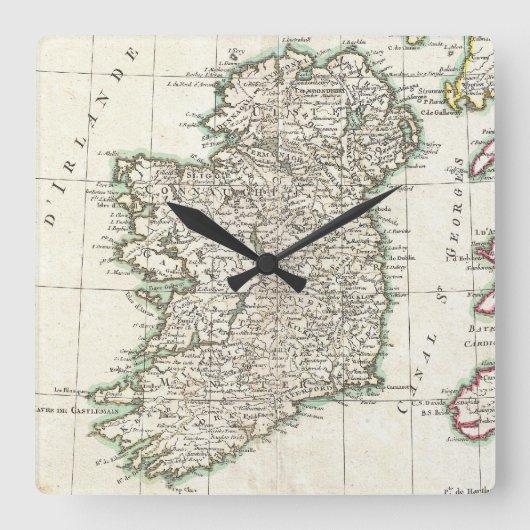 Vintage Map of Ireland (1771) Quadratische Wanduhr (Vorderseite)