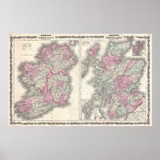 Vintage Map of Ireland and Scotland (1862) Poster (Vorne)