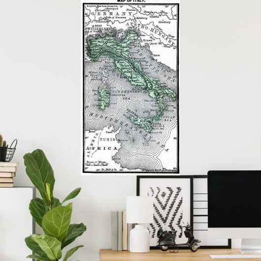 Vintage Map of Italy Poster (Heimbüro)
