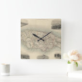 Vintage Map of Jamaica (1851) Quadratische Wanduhr (Zuhause)