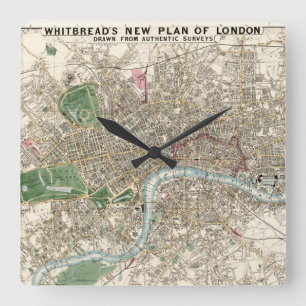 Vintage Map of London England (1853) Quadratische Wanduhr