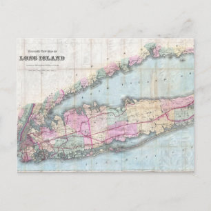 Vintage Map of Long Island 1880 Postkarte