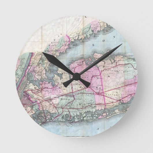 Vintage Map of Long Island 1880 Runde Wanduhr (Vorderseite)