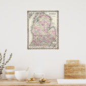 Vintage Map of Michigan (1855) Poster (Küche)