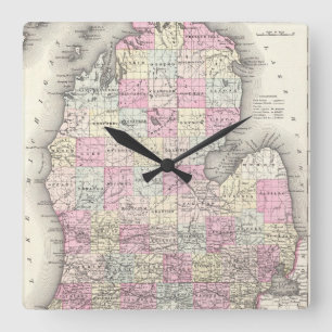 Vintage Map of Michigan (1855) Quadratische Wanduhr