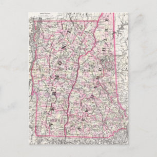 Vintage Map of New Hampshire and Vermont (1861) Postkarte