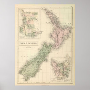 Vintage Map of New Zealand (1854) Poster