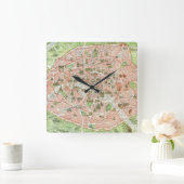 Vintage Map of Paris (1920) Quadratische Wanduhr (Zuhause)