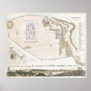 Vintage Map of Pompeii Italy (1832) Poster