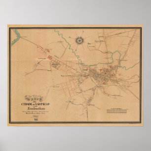 Vintage Map of Sao Paulo Brazil (1847) Poster