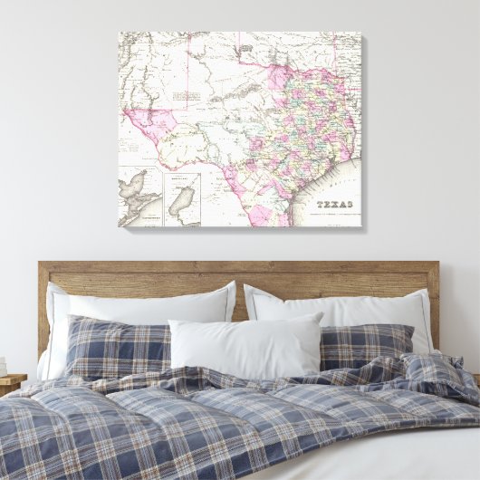 Vintage Map of Texas 1855 Leinwanddruck (Insitu (Schlafzimmer))