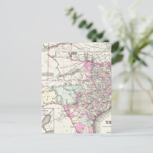 Vintage Map of Texas 1855 Postkarte (Stehend Vorderseite)