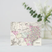 Vintage Map of Texas 1855 Postkarte (Stehend Vorderseite)