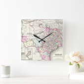 Vintage Map of Texas 1855 Quadratische Wanduhr (Zuhause)