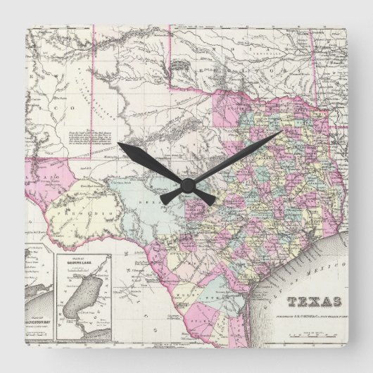 Vintage Map of Texas 1855 Quadratische Wanduhr (Vorderseite)