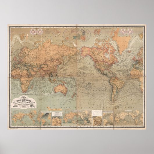 Vintage Map of The World 1870 Poster (Vorne)