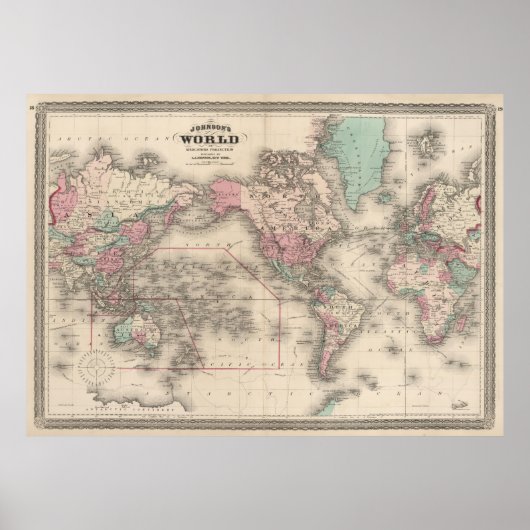 Vintage Map of The World 1870 Poster (Vorne)