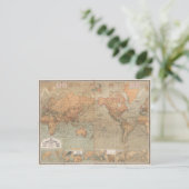Vintage Map of The World 1870 Postkarte (Stehend Vorderseite)