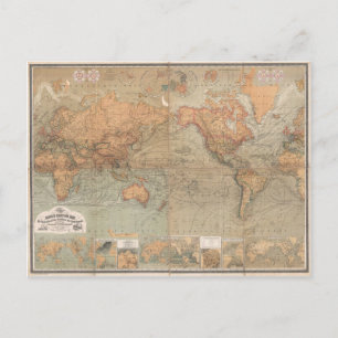 Vintage Map of The World 1870 Postkarte