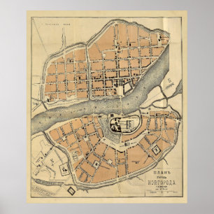 Vintage Map of Veliky Novgorod Russia (1910) Poster