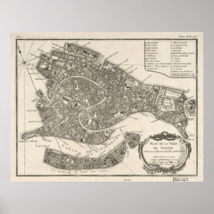 Vintage Map of Venice Italy (1764) Poster