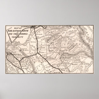 Vintage Map of Yosemite 1876 Poster