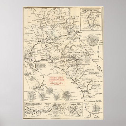 Vintage Map of Yosemite National Park 1922 Poster (Vorne)