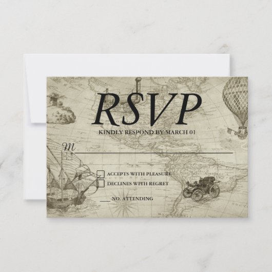 Vintage Map Wedding RSVP Antwort Moderne (Vorderseite)
