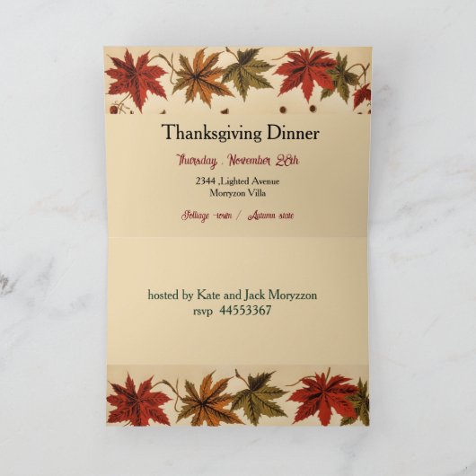 vintage maple leaves - Thanksgiving invitation Karte (Innenseite)