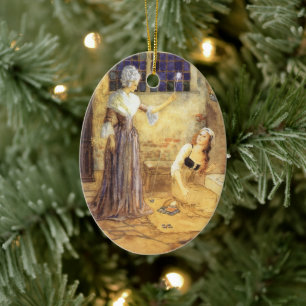 Vintage-Märchen Aschenputtel mit Feenpatin Keramik Ornament