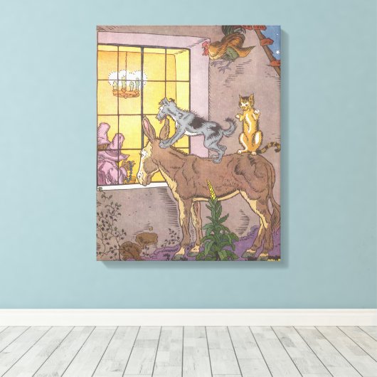 Vintage Märchen, Bremer Stadtmusiker, Hauman Leinwanddruck (Insitu (Holzboden))