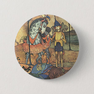 Vintage Märchen, ein tapferer Ritter und Drache Button