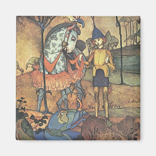 Vintage Märchen, ein tapferer Ritter und Drache Magnet (Vorne)